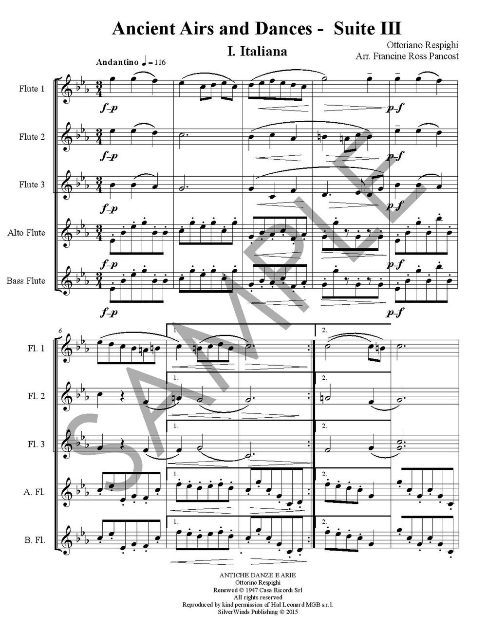 Ancient Airs and Dances Suite 3 - Ottorino Respighi (arr. Francine  Pancost), for Flute Ensemble — SilverWinds Publishing