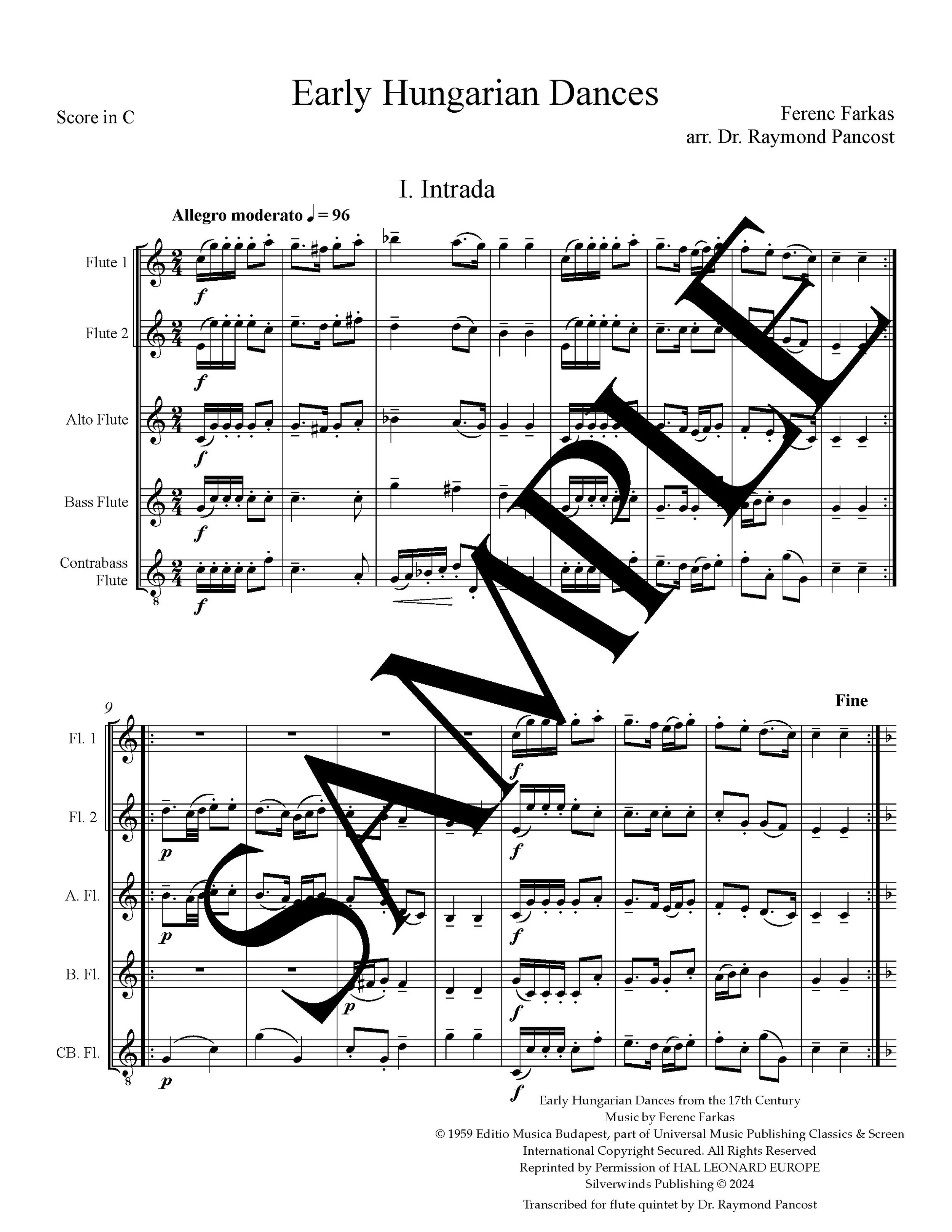 sample score Early Hungarian Dances for flute