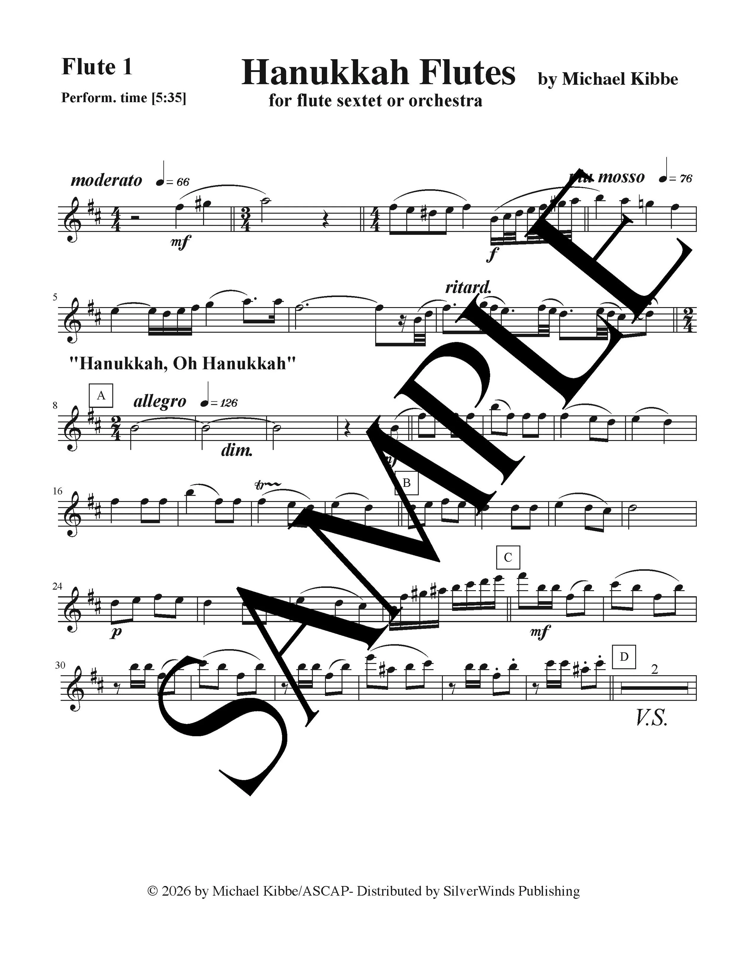 Hanukkah Flute score sample
