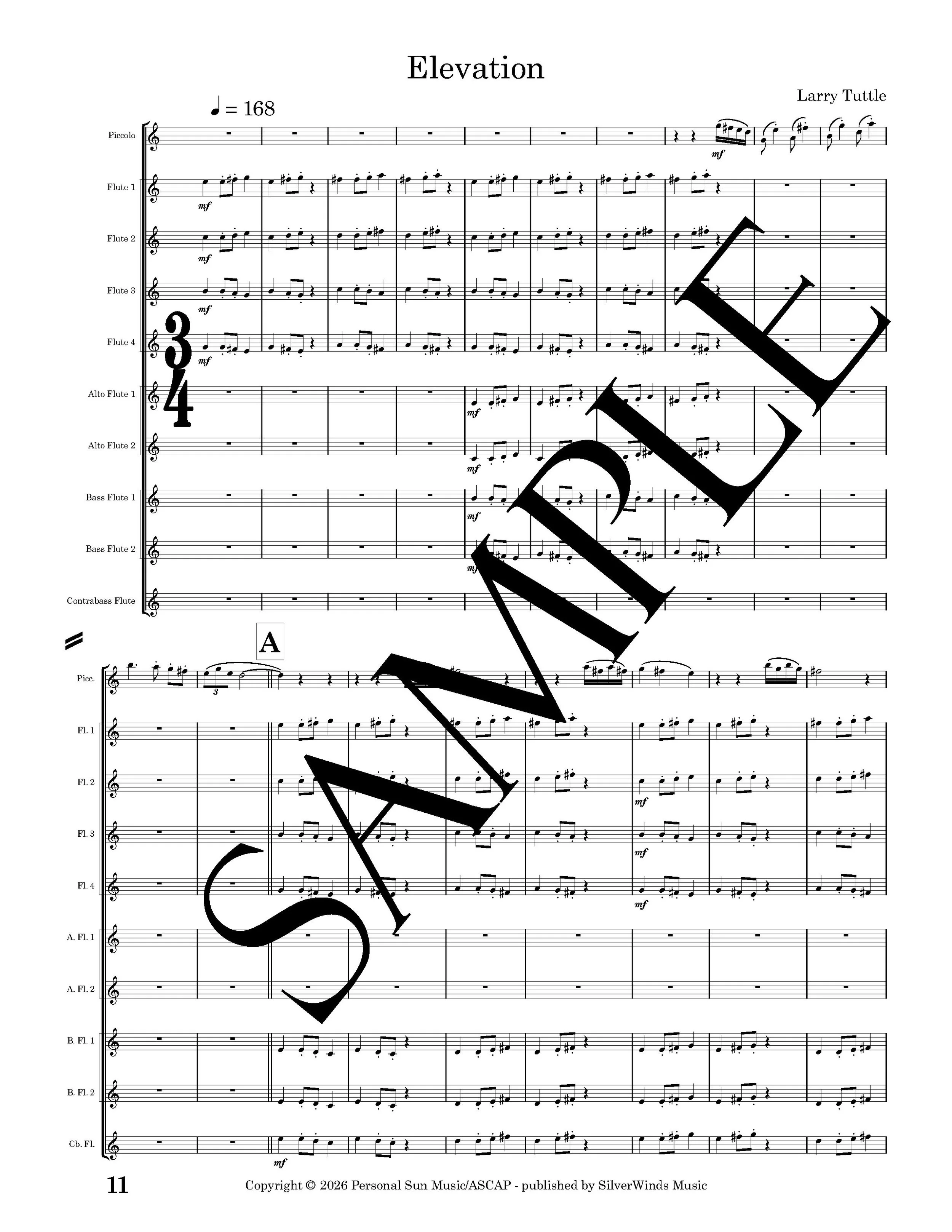 Elevation score for flute choir sample
