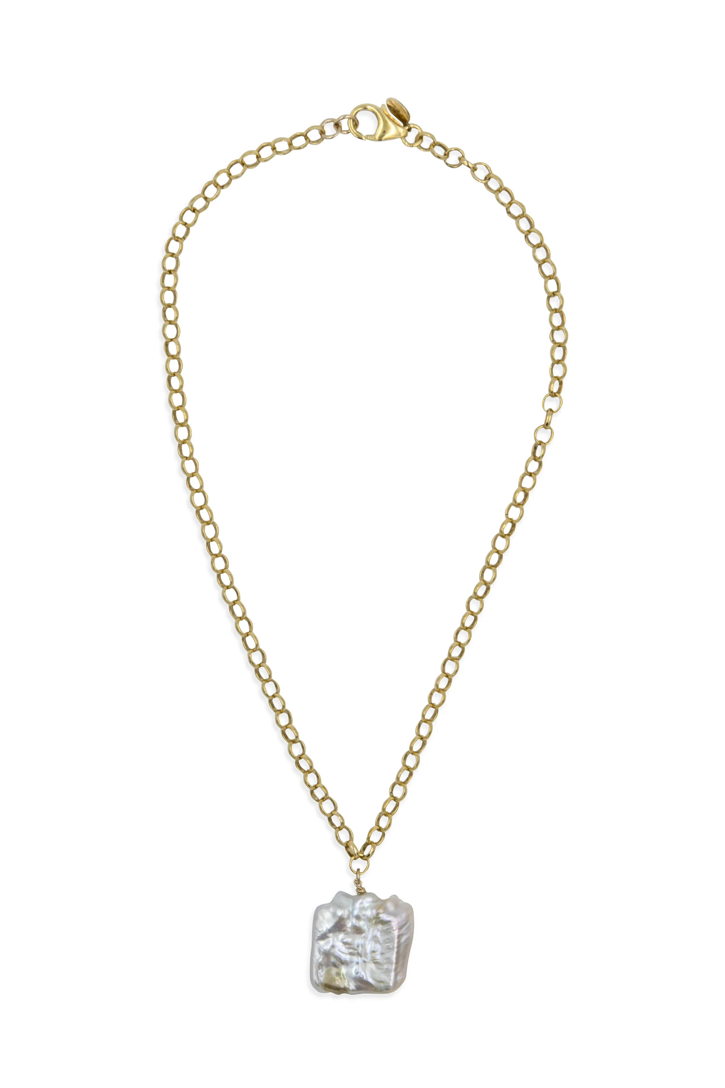 22mm Square Baroque Pearl Necklace - Gold