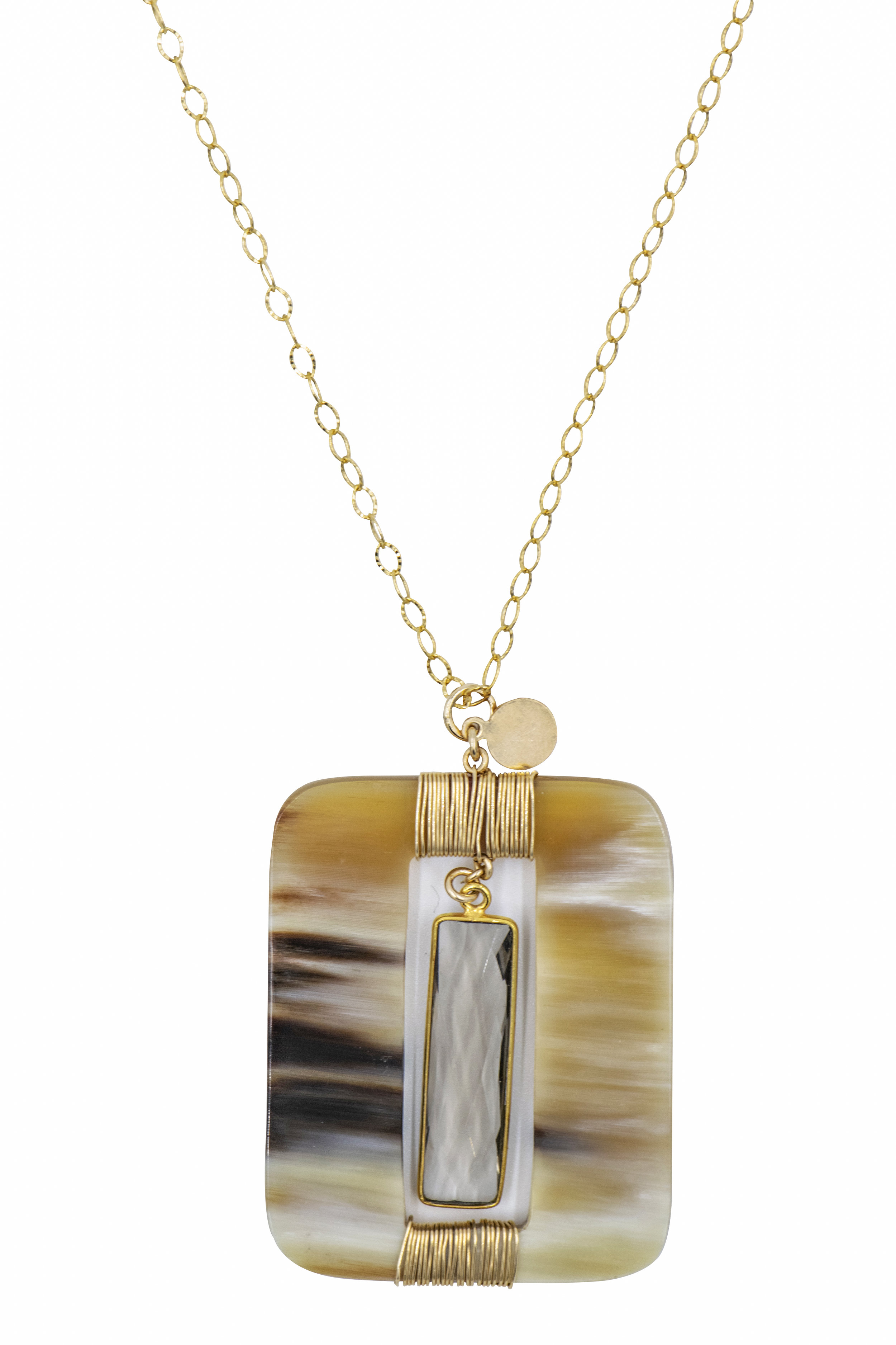 Square Bone With Stone Necklace