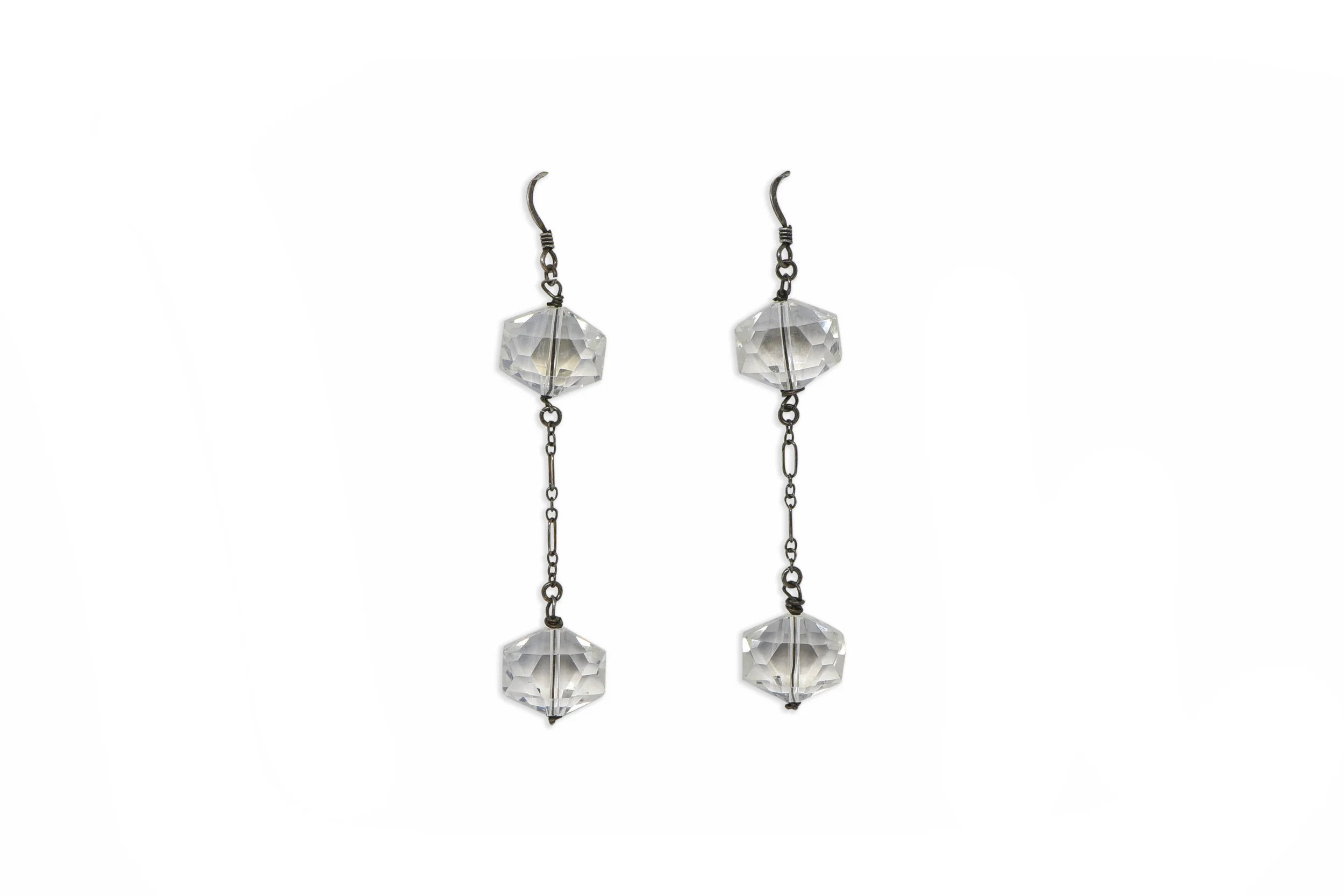 Double Crystal Drop w/ Chain Earring