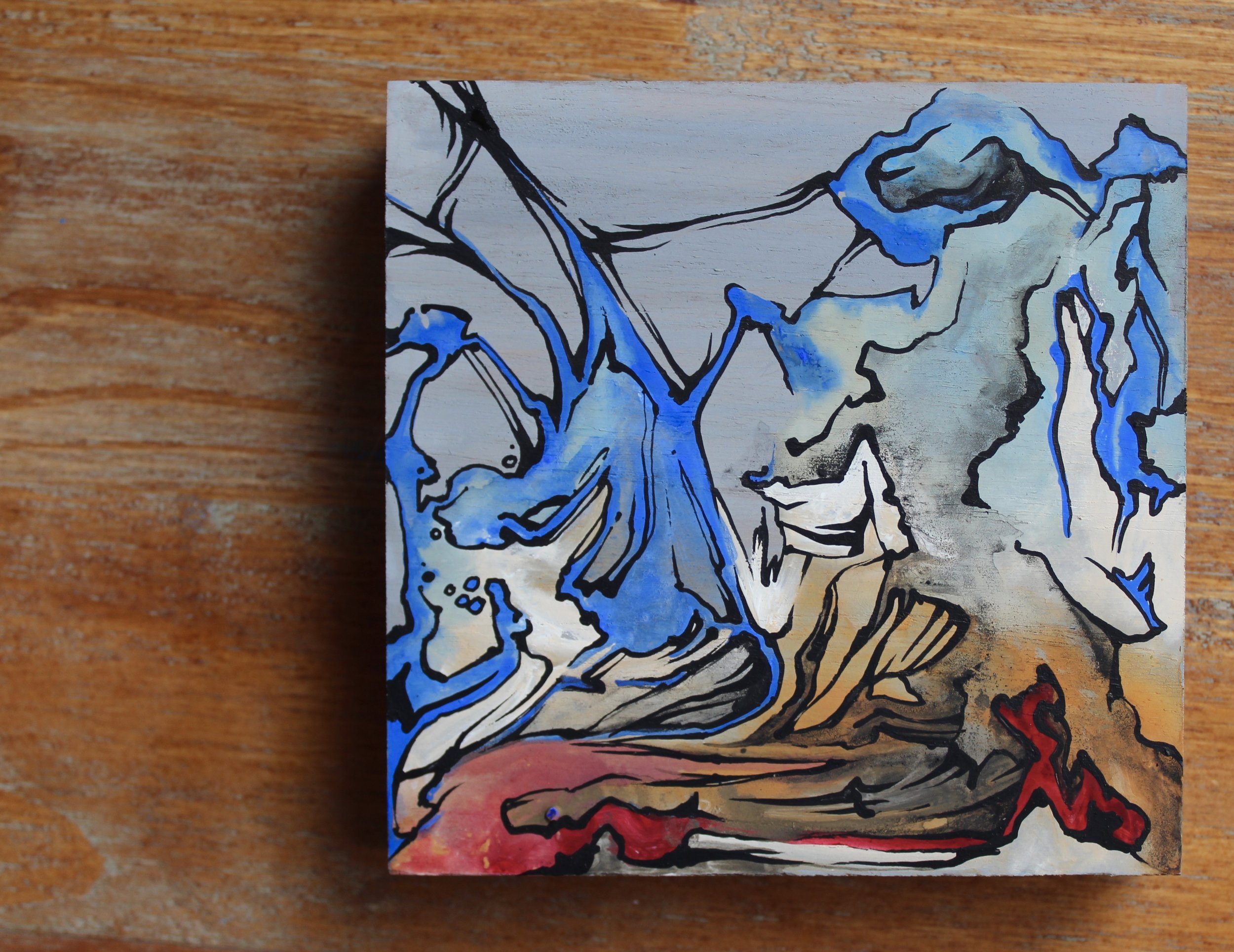 Untitled, 5"x 5" casein on teak wood