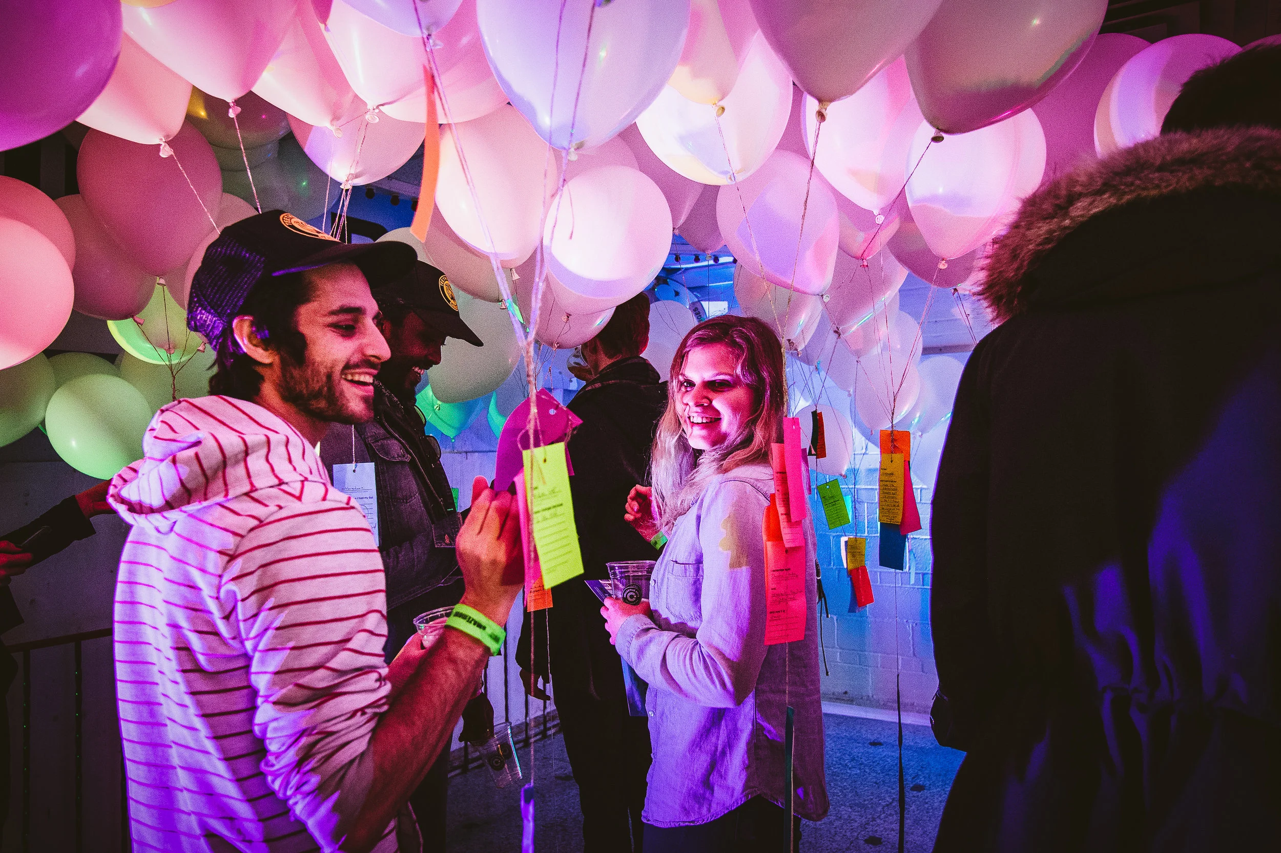 "Life After Utopia" by Alexandra Hong, William Pemulis and Sheraz Khan. This was probably the most interesting installation. It was a participatory exhibit where visitors were able to fill out their own tag, writing their favourite neighbourhood, hidden gem, memory, or greeting. Included were musings on the SkyDome, Queen West, and the Danforth. And of course the joker who hailed Satan.