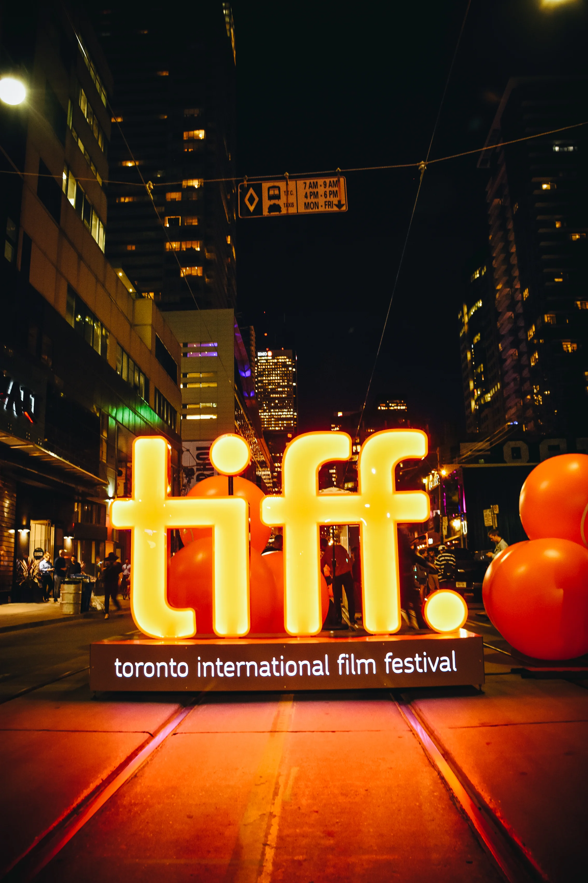 The iconic TIFF logo adorns the middle of King Street during the opening weekend of the festival.