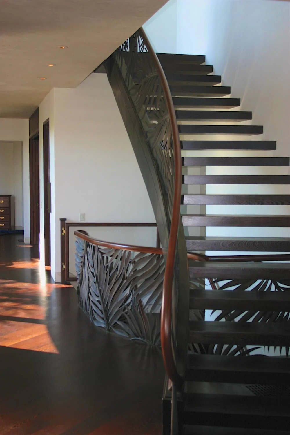  Wood and metal floral custom design staircase 