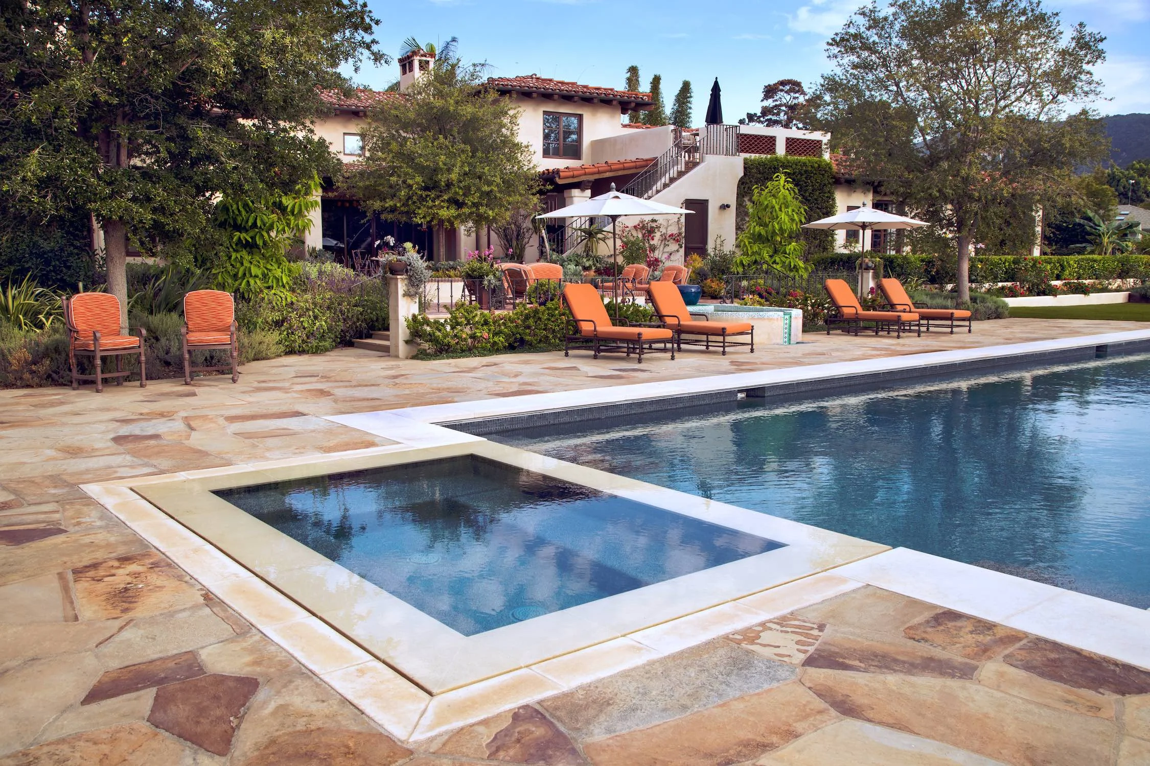 View of house, pool and gardens