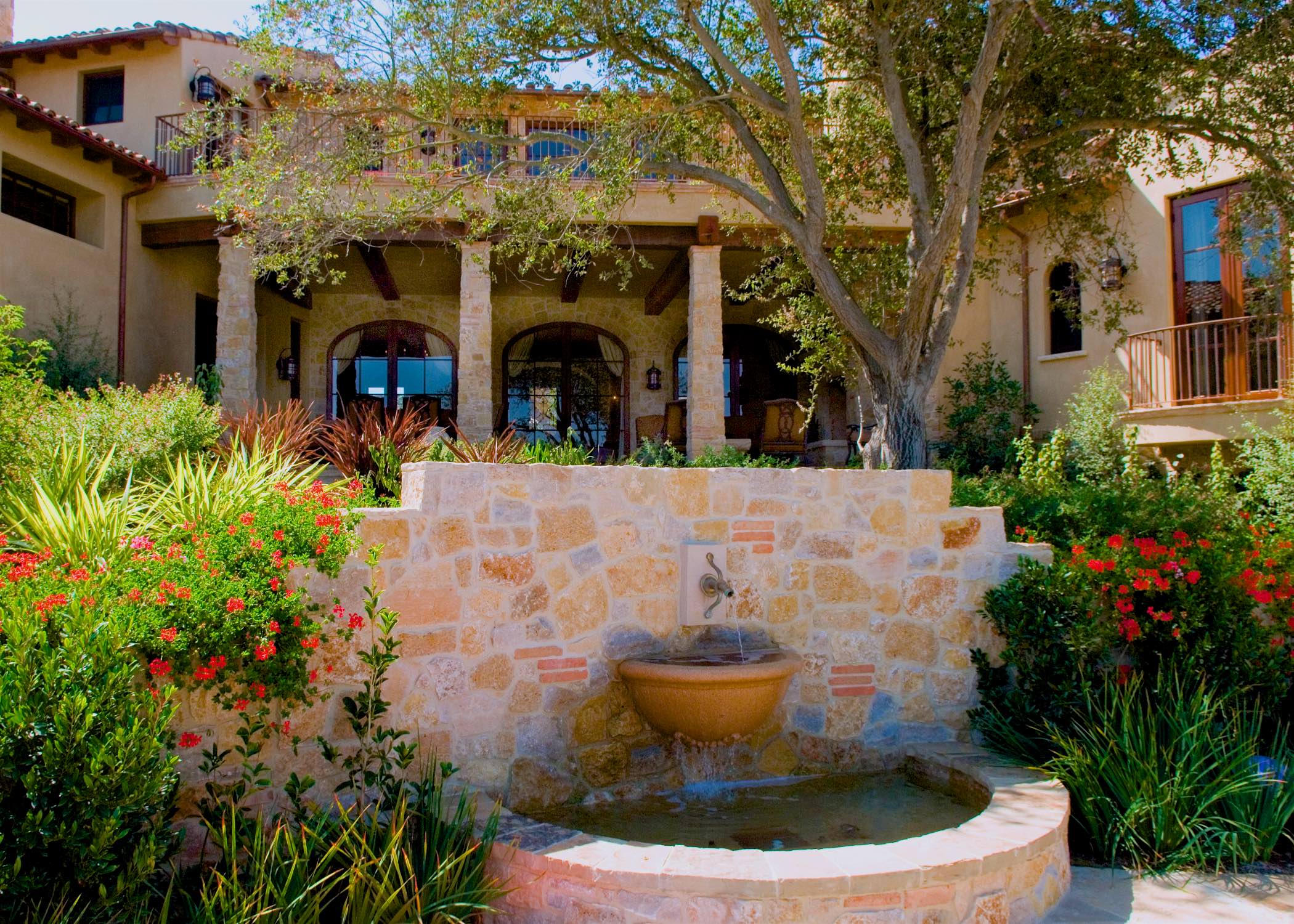 Backyard garden and fountain