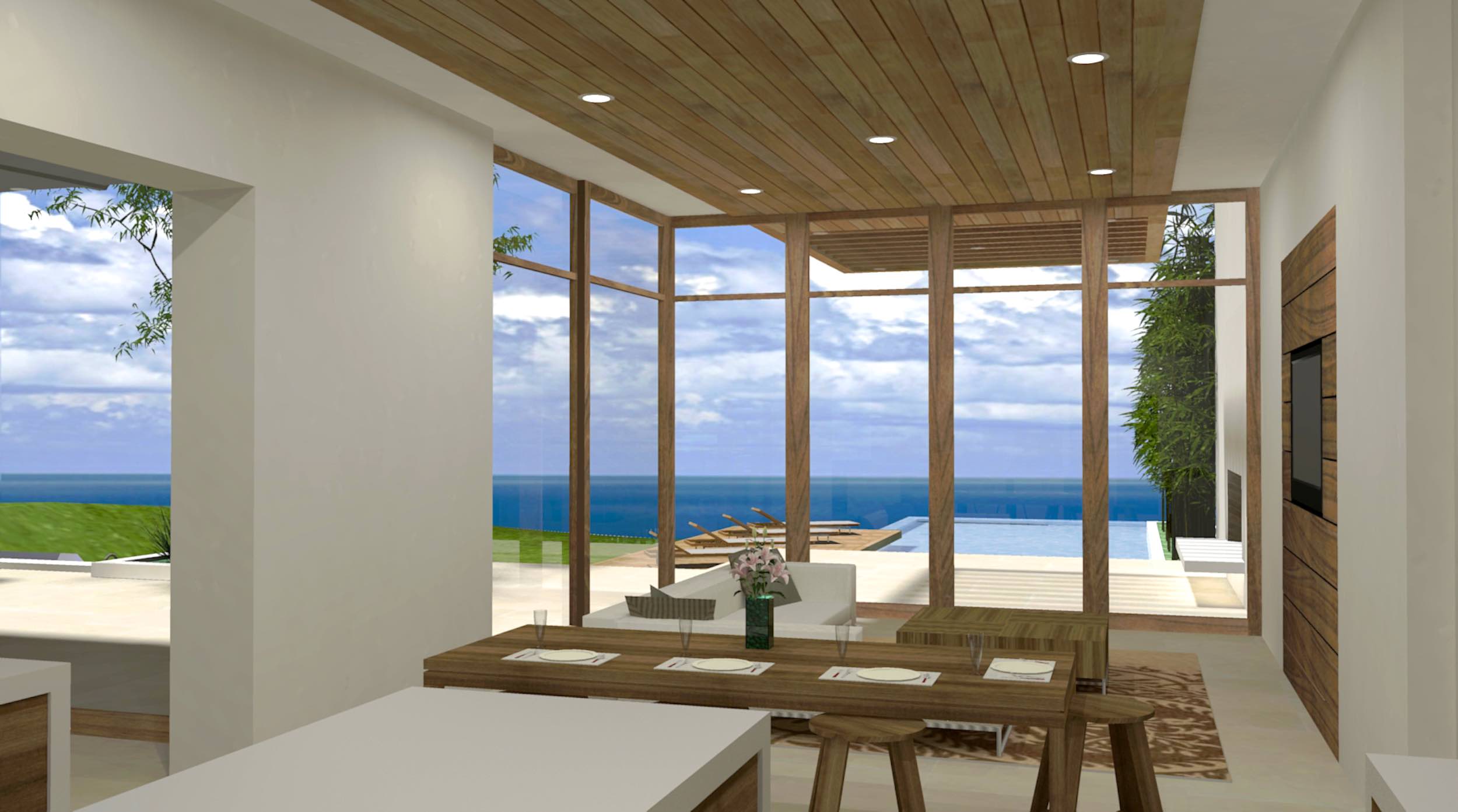  Interior kitchen with views of the pool and ocean 