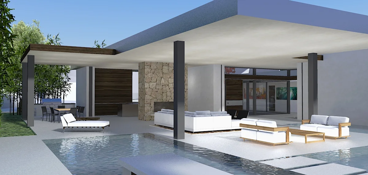  Pool bar with view towards living room 