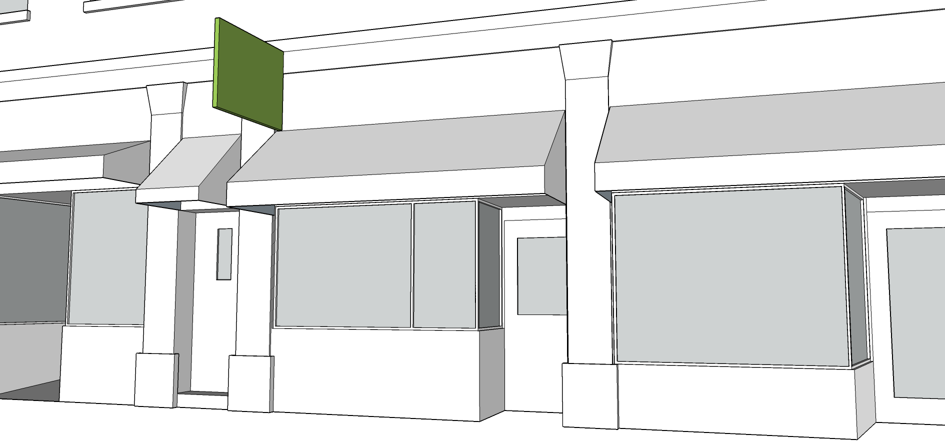 BLADE SIGN - Cannot be smaller than 6 SF or larger than 12 SF. - Must be 8 feet above the sidewalk. - Cannot be wider than 3 feet. - Font cannot be taller than 1 foot. - Cannot be spaced more than 6 inches from the wall. - Only one blade sign per business.
