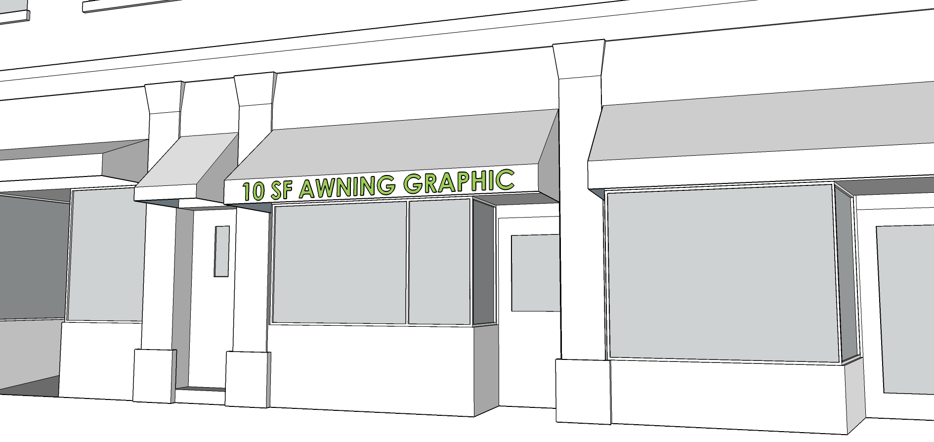 AWNING SIGN - Graphics not to exceed 10 SF. - Must be 8 feet above the sidewalk. - Awning cannot extend more than 4 feet. - Font cannot be taller than 8 inches. - Lettering, numbers, and graphics can only be on the valance. - Only one awning sign per business.