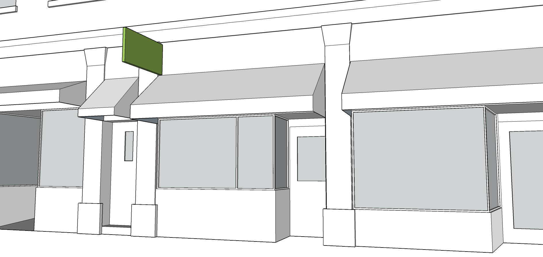 BLADE SIGN - Cannot be larger than 8 SF. - Must be 8 feet above the sidewalk. - Cannot be wider than 3 feet. - Font cannot be taller than 1 foot. - Cannot be spaced more than 6 inches from the wall. - Only one blade sign per business.