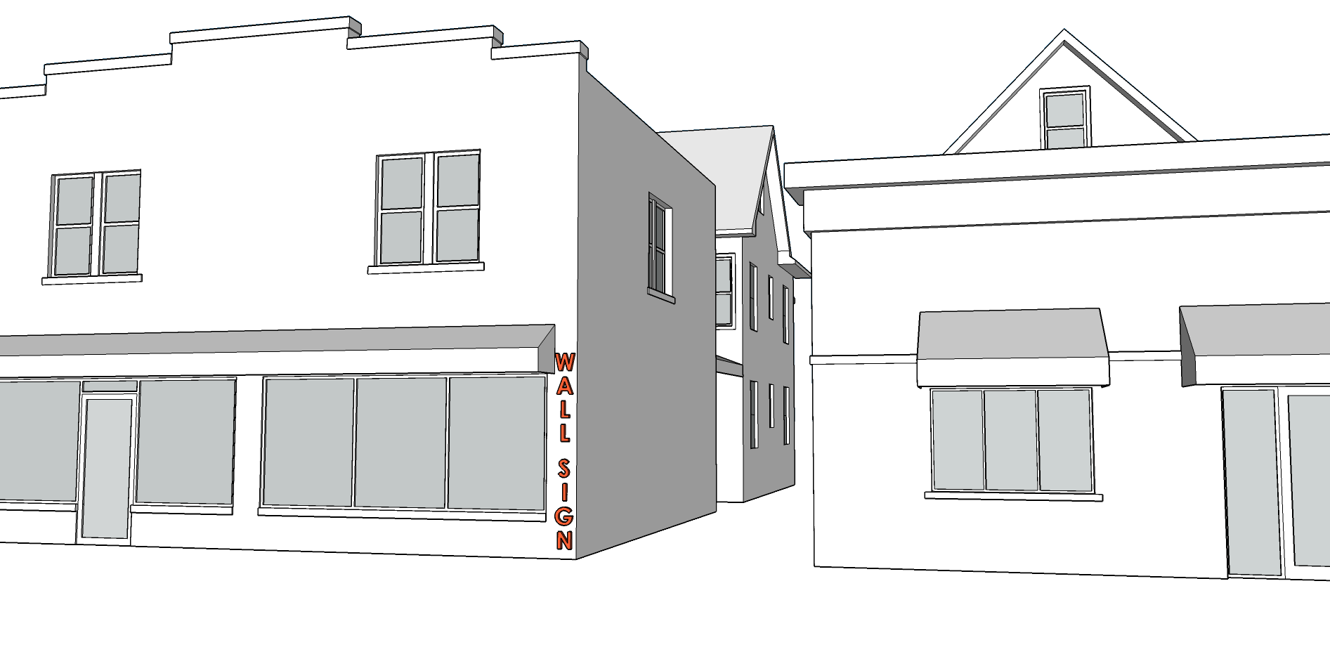 WALL SIGN - Cannot be larger than 12 SF. - Sign cannot be more than 15 feet in height. - Font cannot be taller than 1 foot. - Lettering, numbers, and graphics cannot take up more than 60% of sign. - Sign may be applied letters.