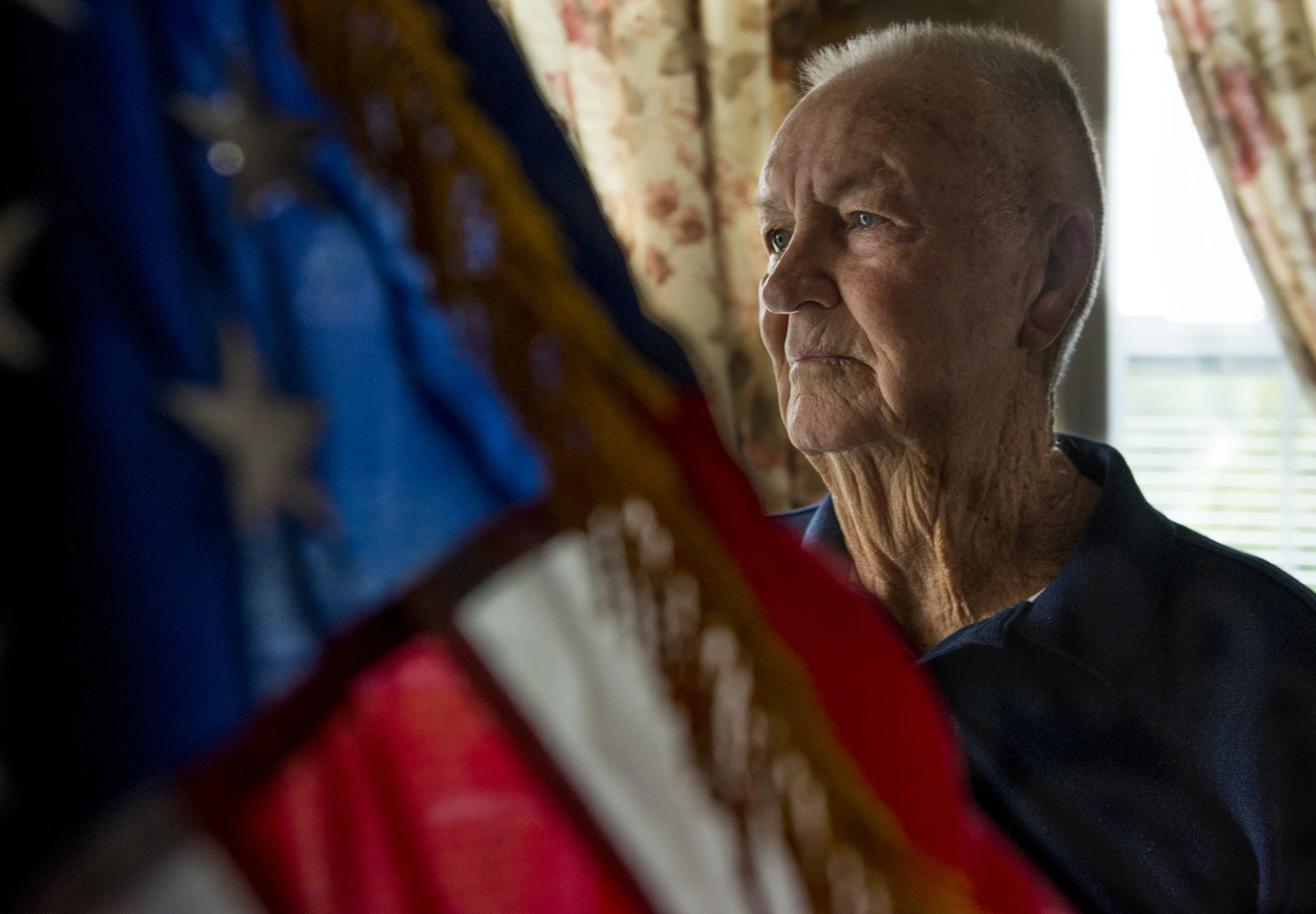  Samuel Corey, a retired command sergeant major for the 2nd Squadron, 17th Cavalry, poses for a portrait in his home in Clarksville. 