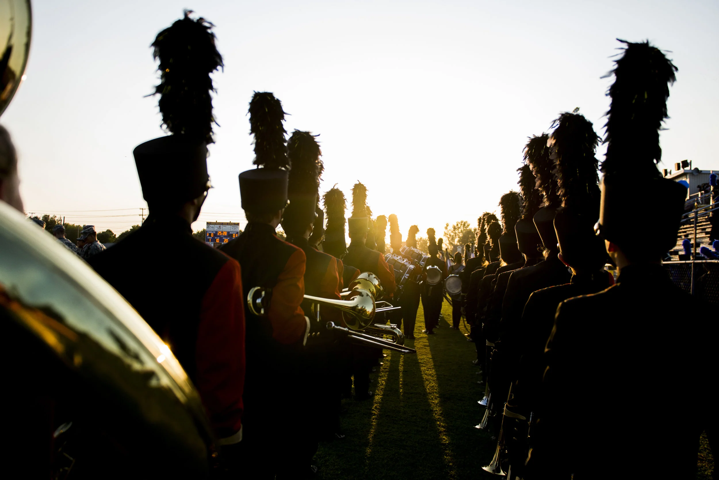  Rossview's band stands at attention before approaching the field for their pregame show on September 8, 2017. 