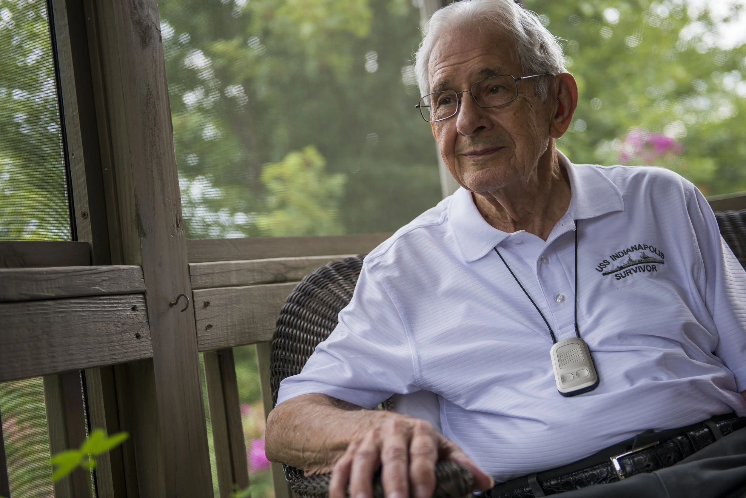  Edgar Harrell, 92, the only living survivor Marine of the USS Indianapolis, sits outside on his porch in Clarksville. The USS Indianapolis wreckage was found August 18, 2017. 