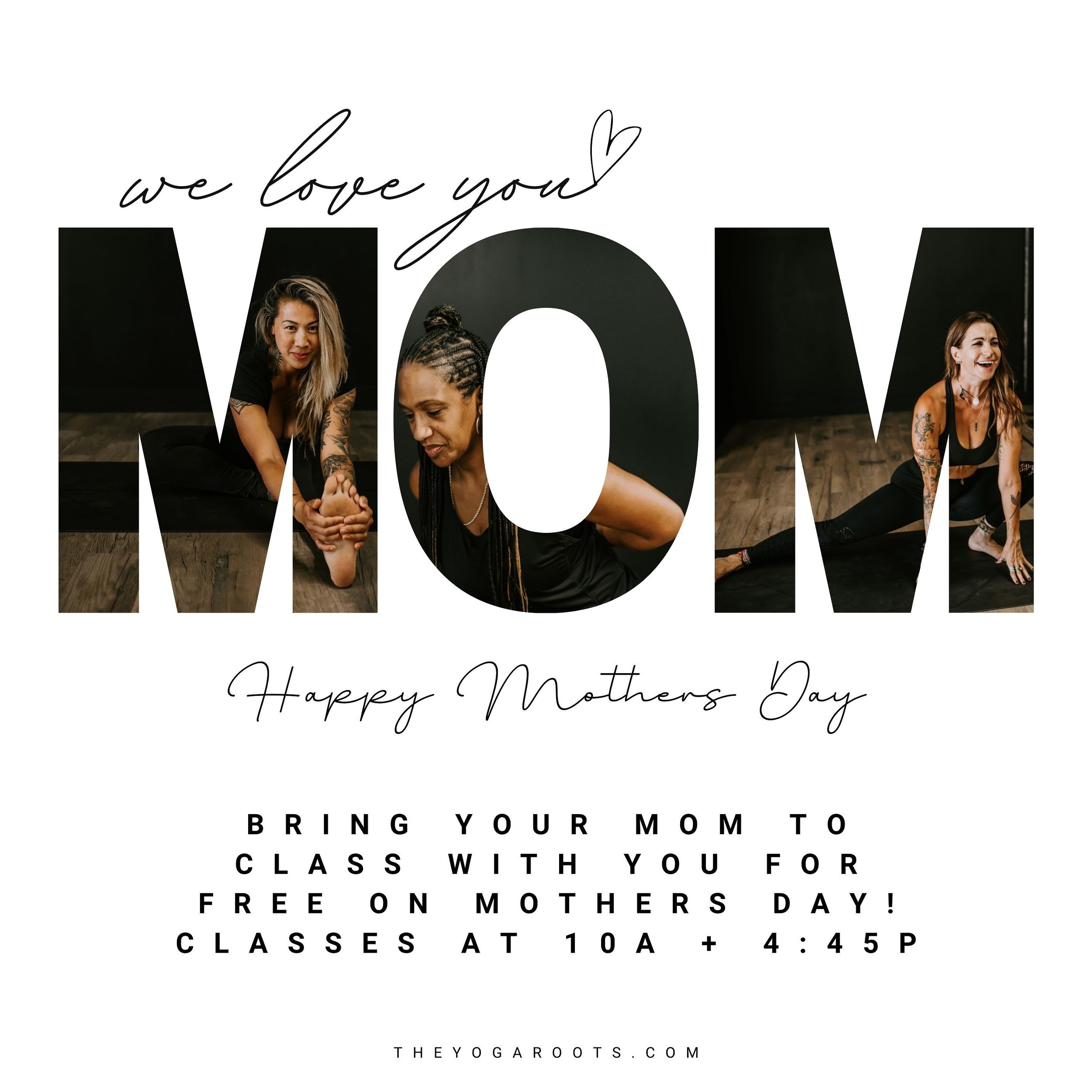 Bring your mama with you to class for FREE on Mother&rsquo;s Day! Classes at 10 + 4:45. Just show up 10m early and we gotchu! 🖤