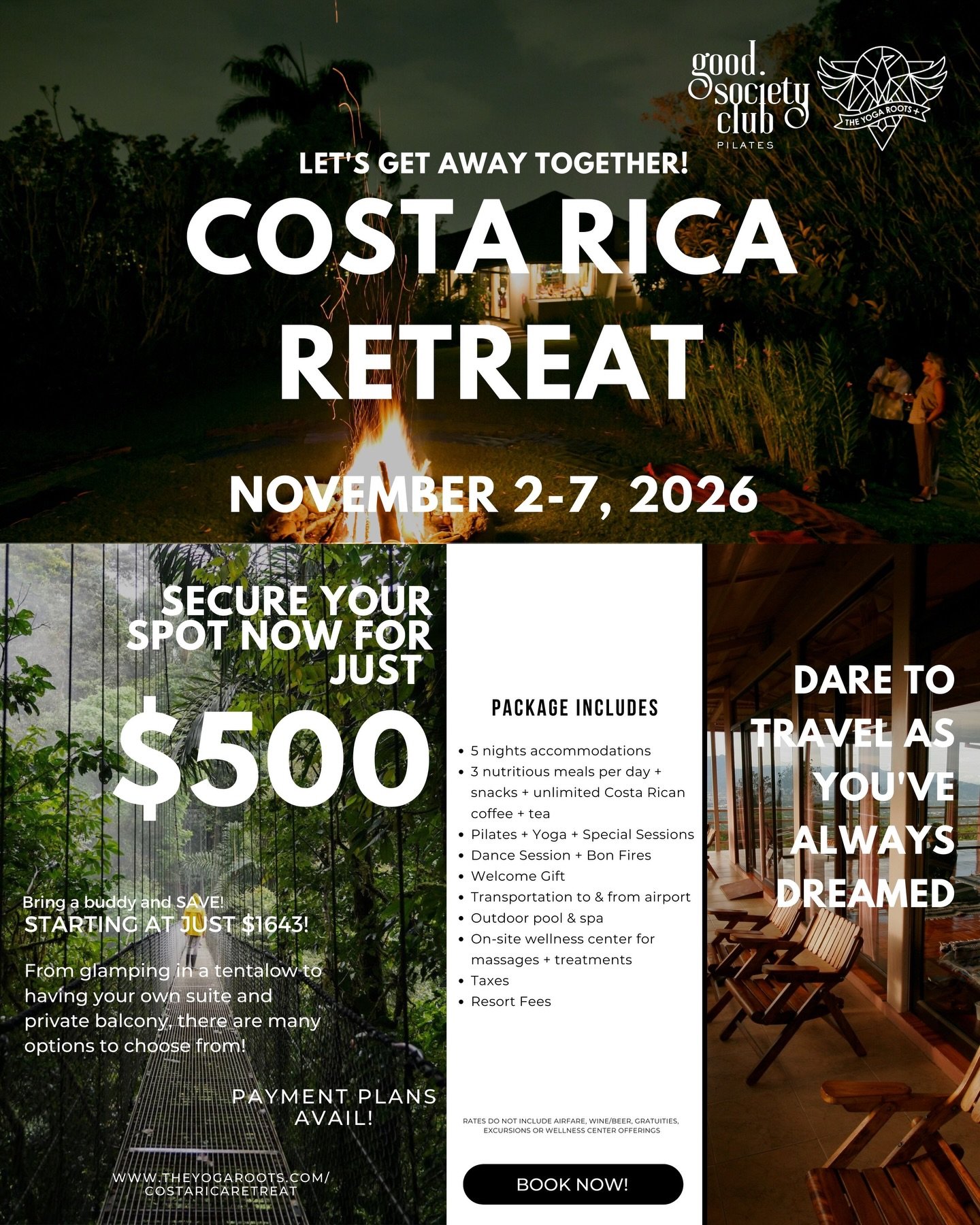 Let&rsquo;s get away together!!!! 🌴 
COSTA RICA NOVEMBER 2-7, 2026

WE ARE NOT YOUR TYPICAL &ldquo;RETREAT&rdquo; GET READY TO PARTY, EXPLORE AND SPRINKLE IN SOME SELF CARE, OF COURSE!! 😎

From glamping in a tentalow to having your own suite and pr