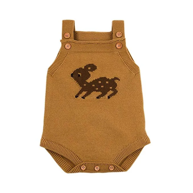 Brown Deer Knit Romper 
