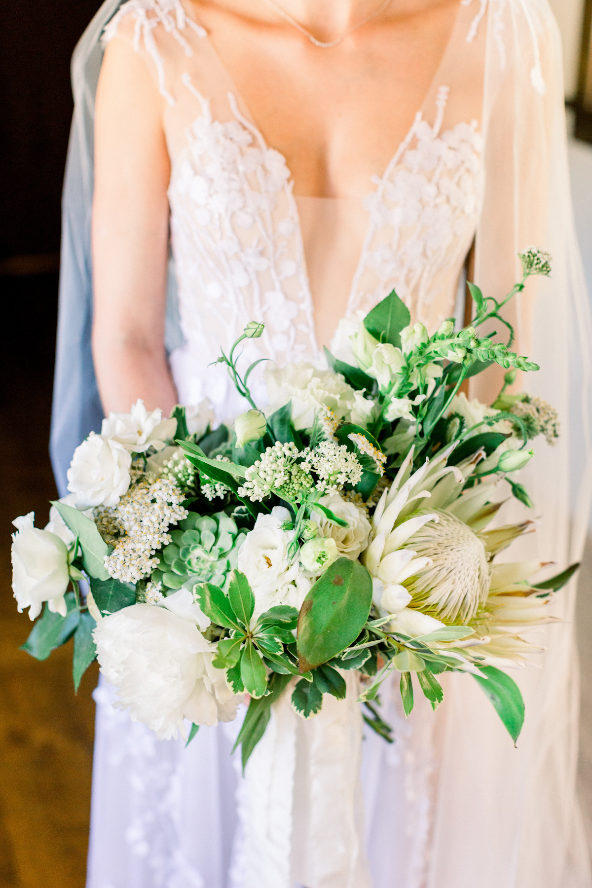 Blue Hill at Stone Barns wedding bouquet in white and green