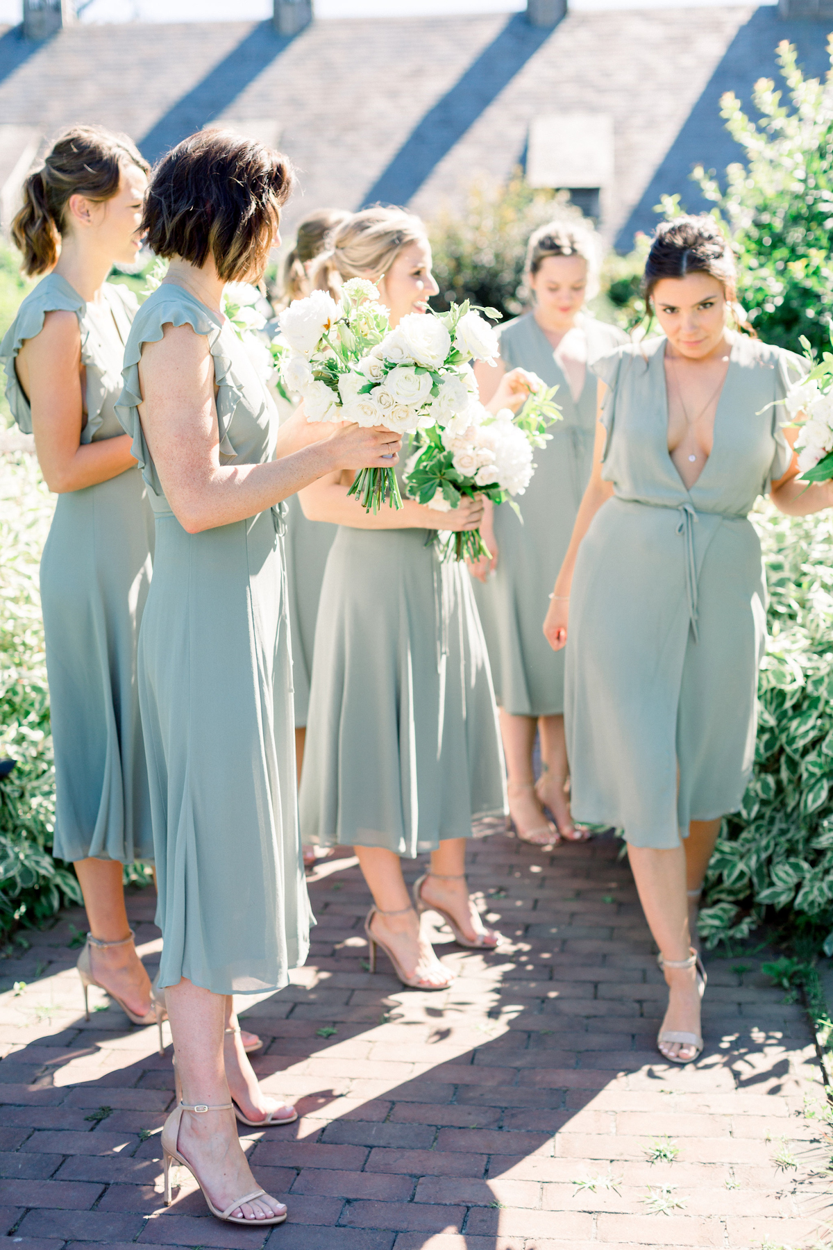 Bridesmaids in green at Blue Hill at Stone Barns wedding