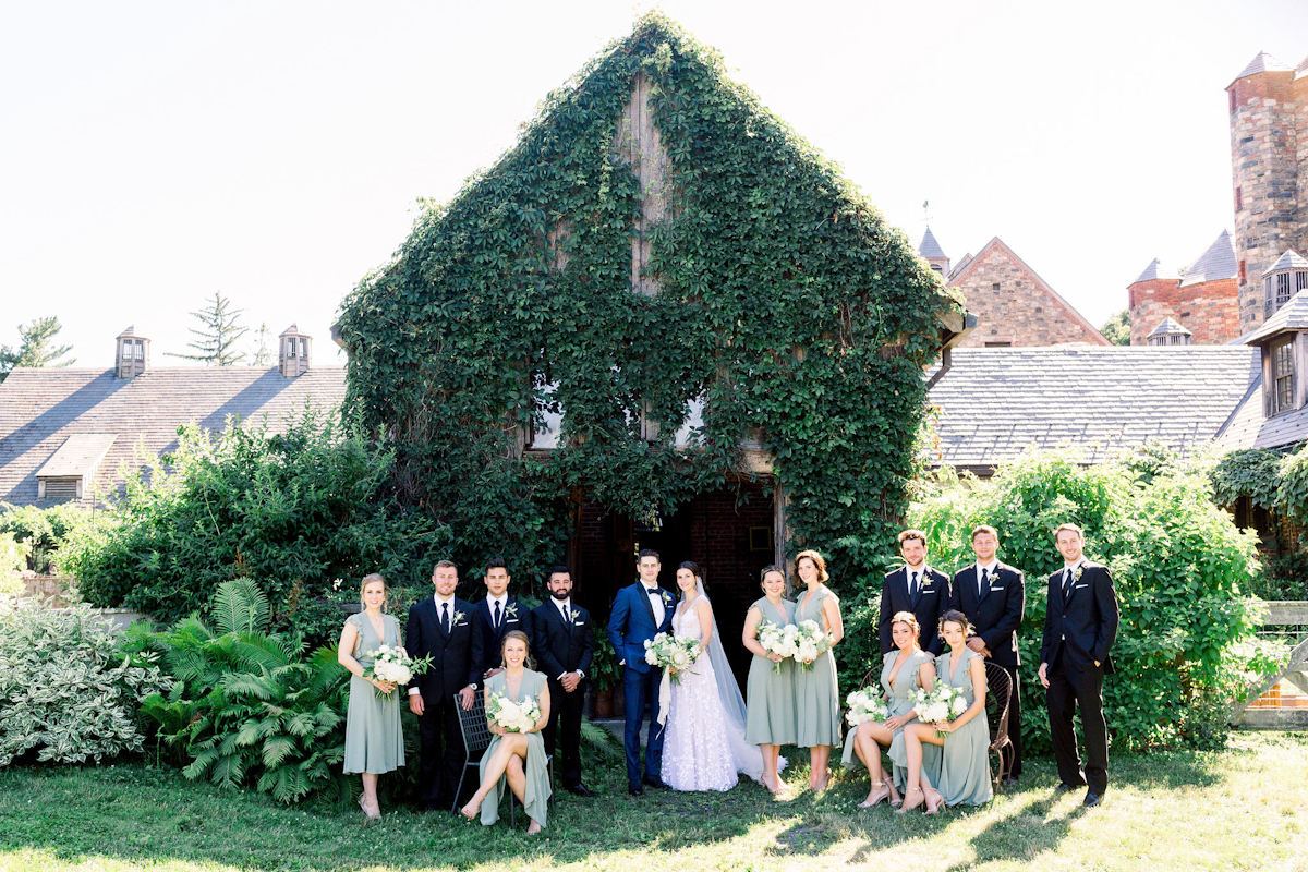 Bride, groom, bridesmaids and groomsmen at Blue Hill at Stone Barns wedding