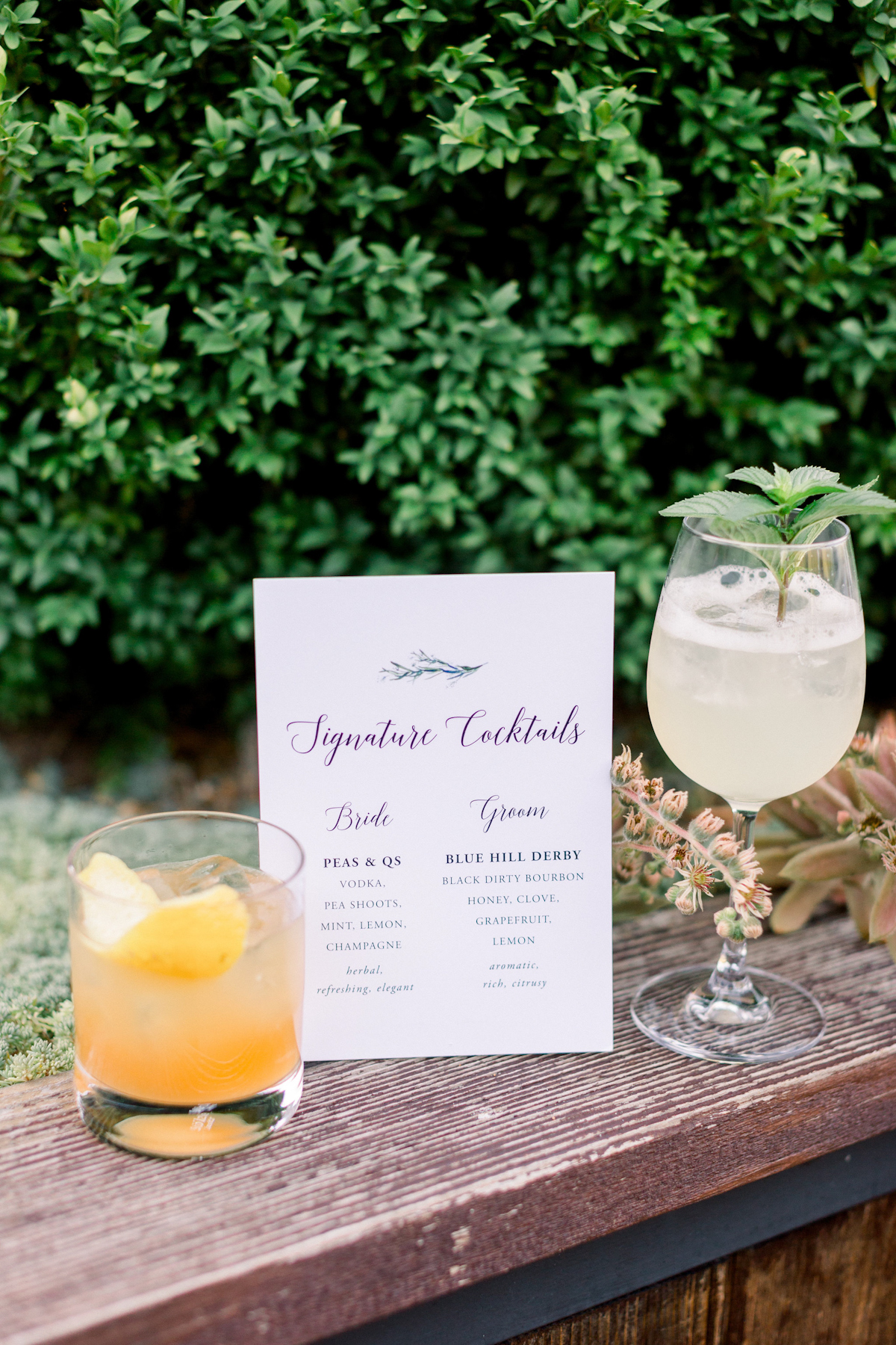 Signature cocktail sign at Blue Hill at Stone Barns wedding