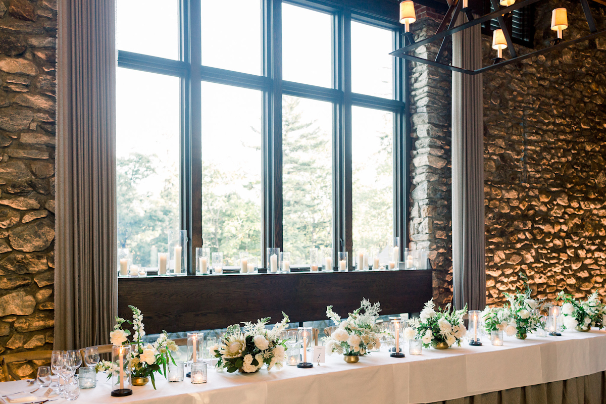 Long table with flowers at Blue Hill at Stone Barns wedding