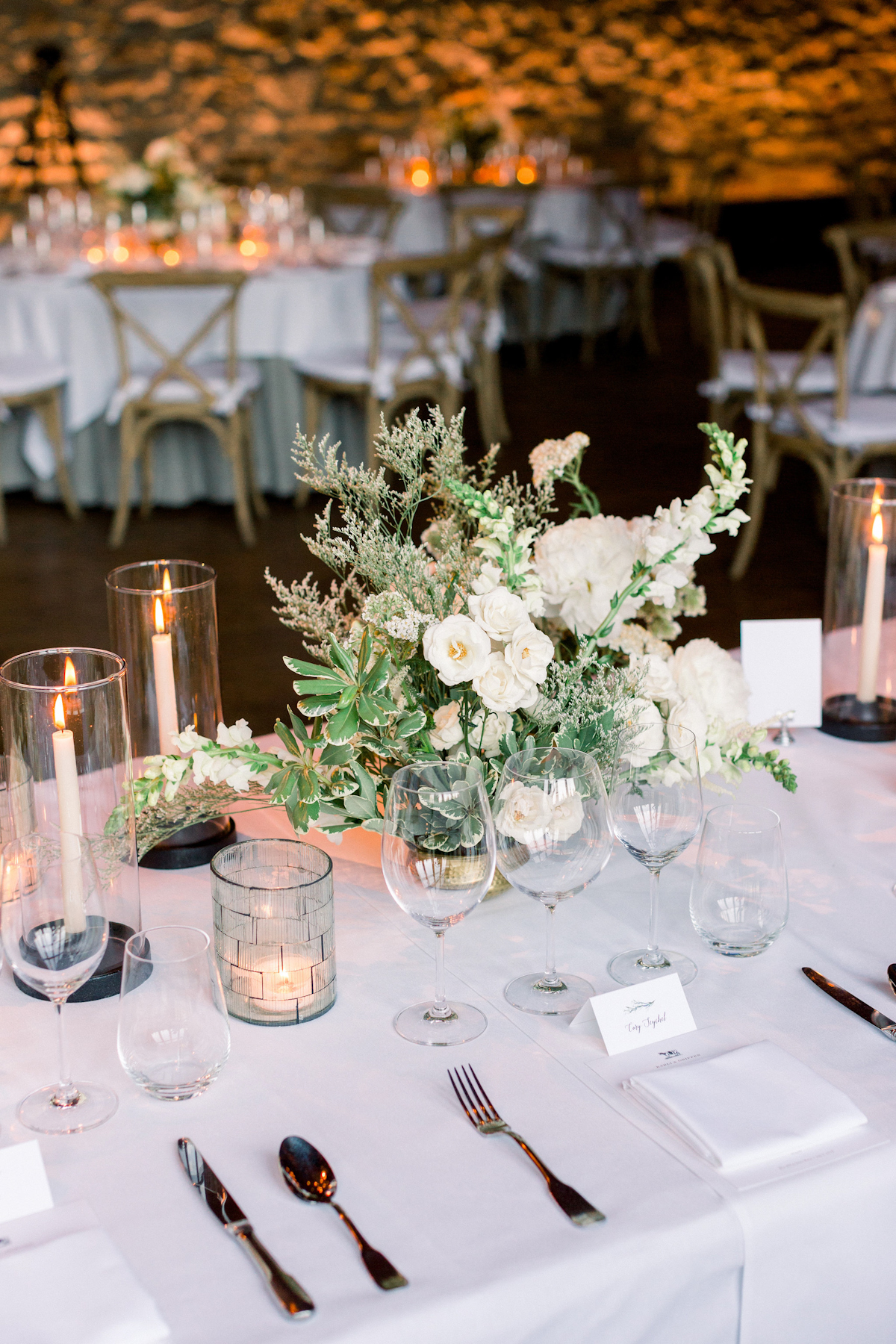 Blue Hill at Stone Barns wedding with taper candles and white flowers