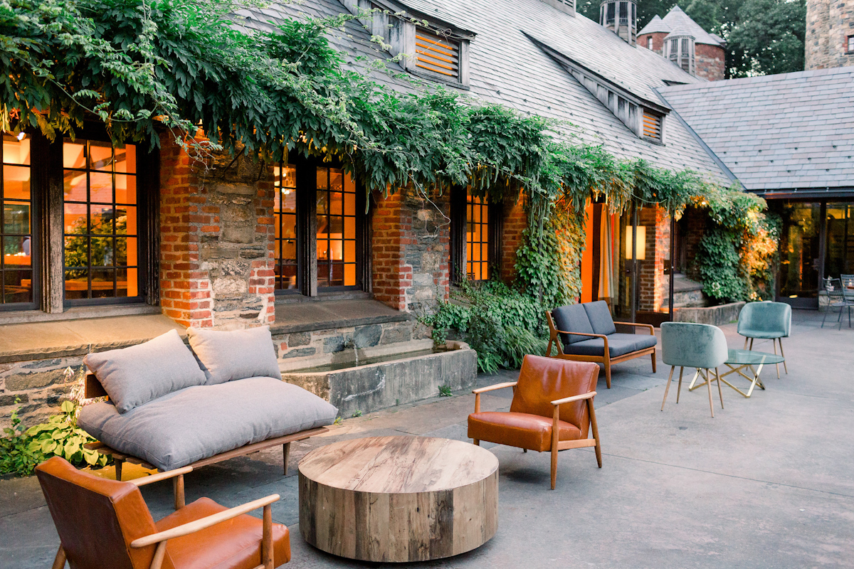 Blue Hil at Stone Barns outside terrace with lounge furniture for after party