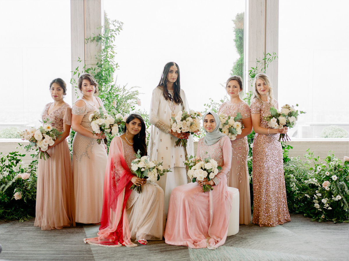 South asian bride with bridesmaids at Rainbow Room wedding