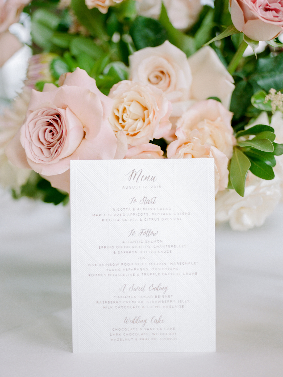 Rainbow Room wedding menu with foil stamped details