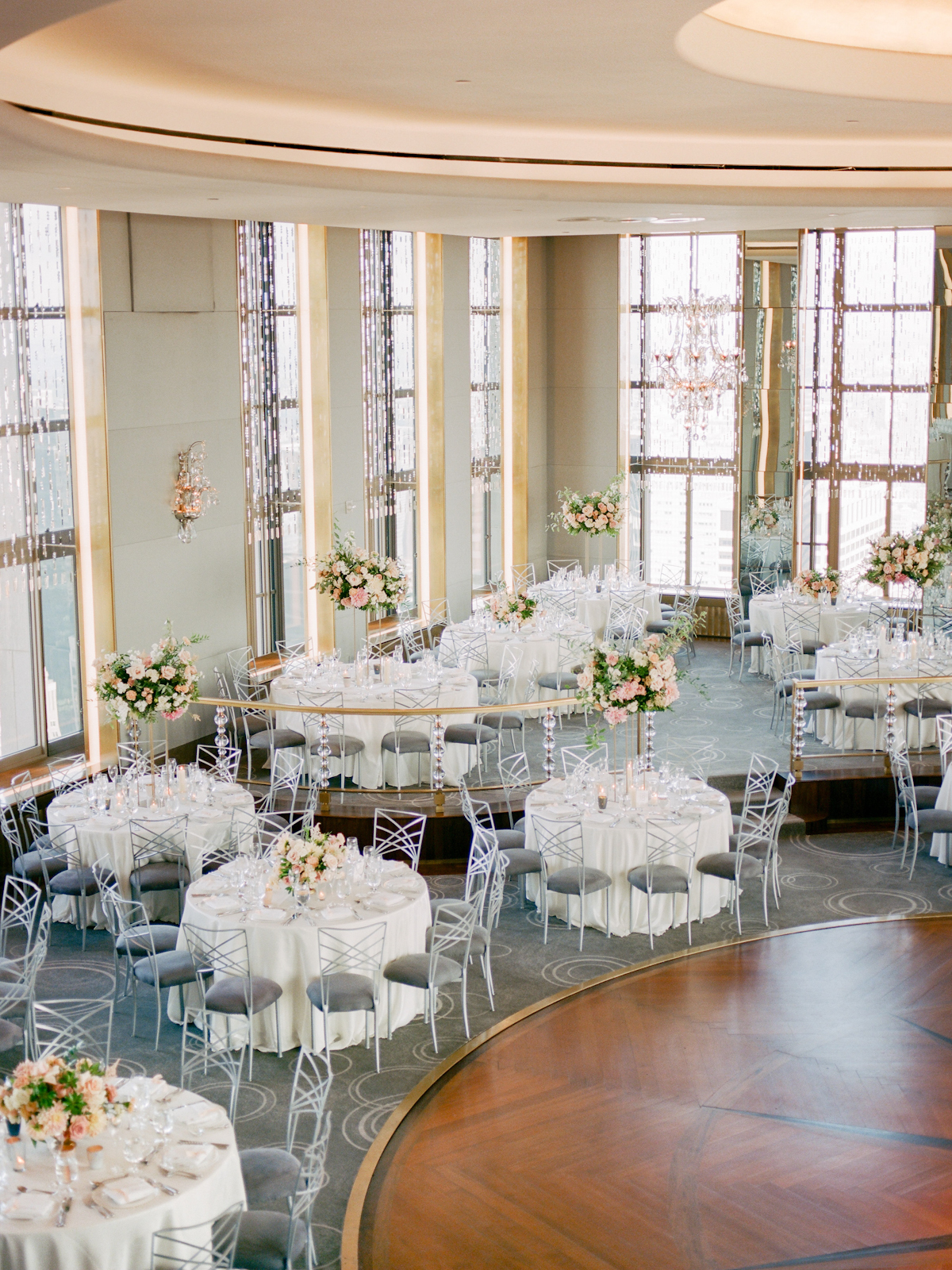 Rainbow Room wedding with blush flowers