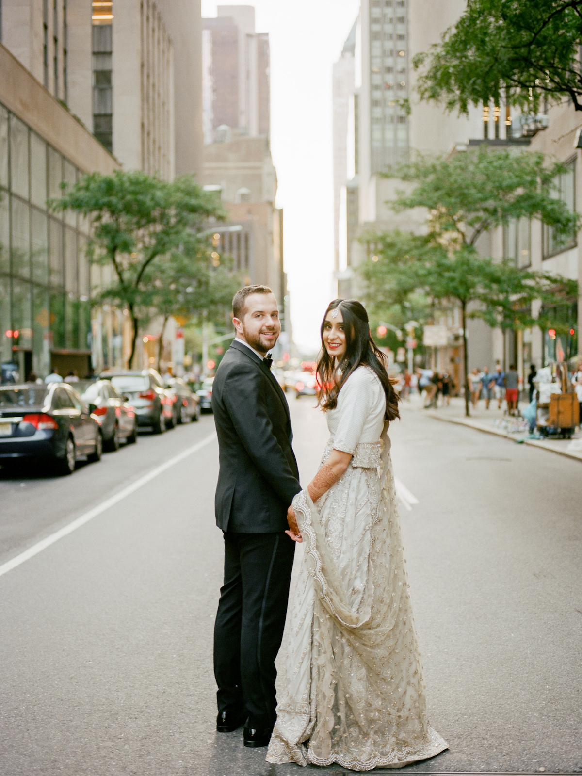 South asian bride and groom on New York City street