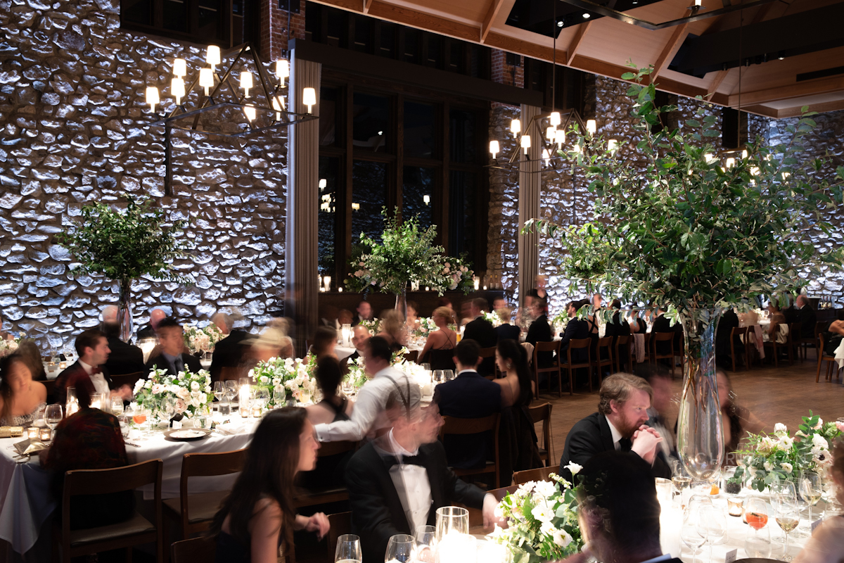 Guests enjoying dinner at Blue Hill at Stone Barns wedding