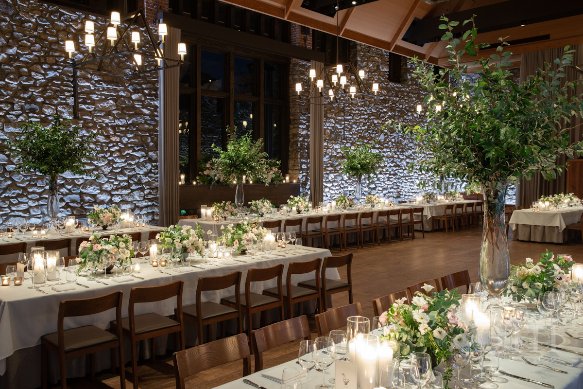 Flowers and candles at Blue Hill at Stone Barns wedding