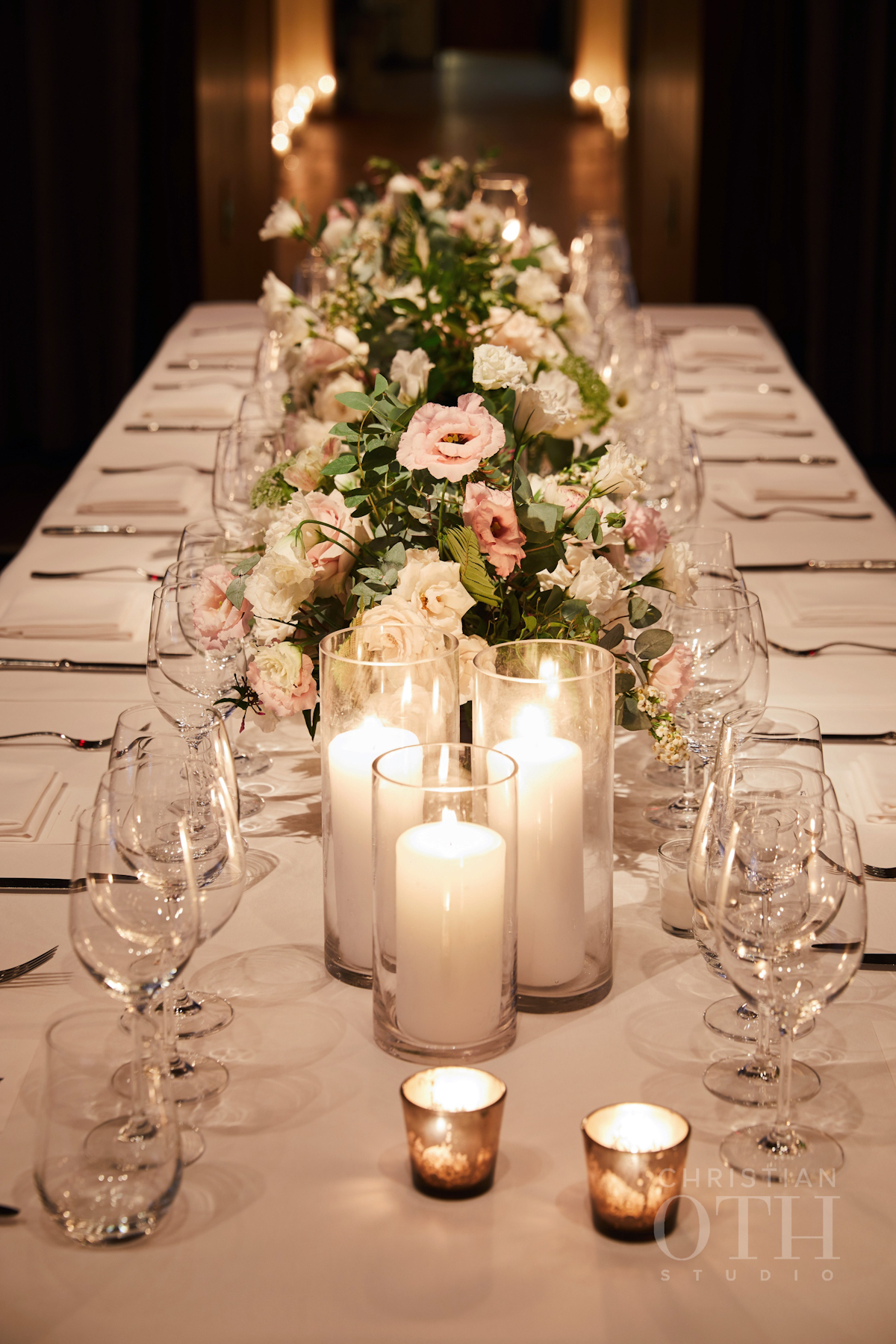 Blue Hill at Stone Barns wedding with pillar candles and flowers