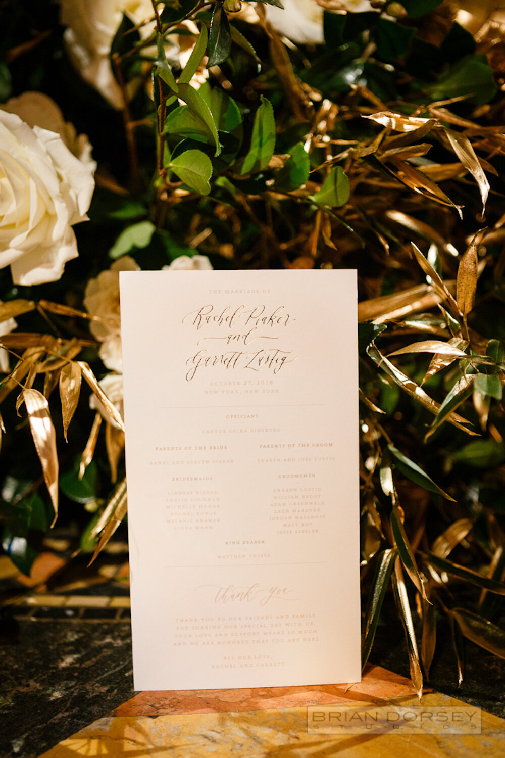 Cipriani wedding ceremony program