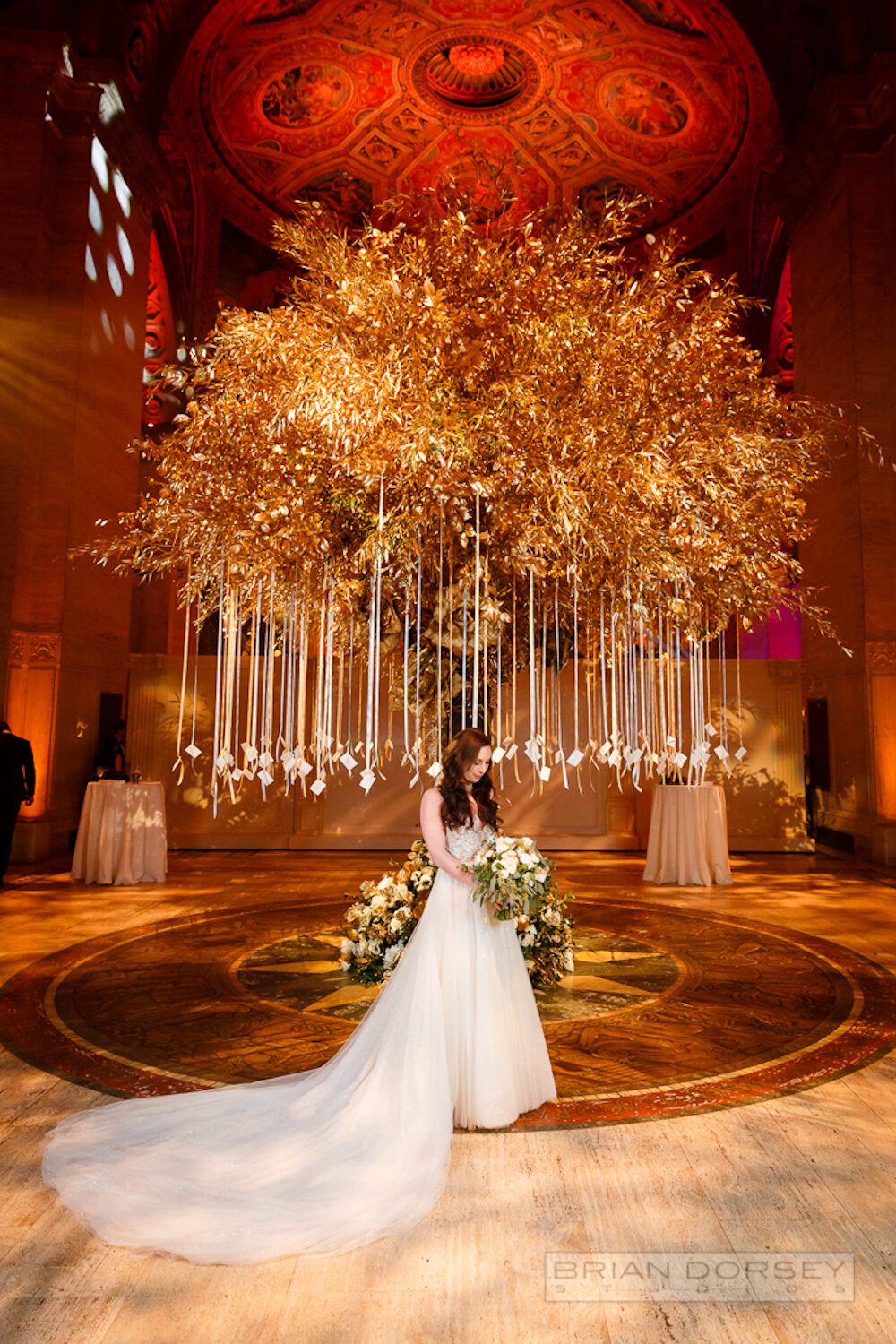 Cipriani wedding bride with gold escort tree