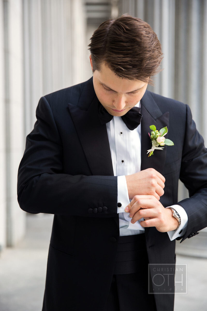 Cipriani Wall Street Wedding groom in tuxedo