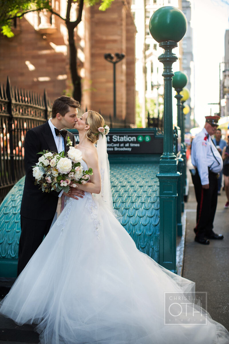 Cipriani Wall Street Wedding bride and groom kiss