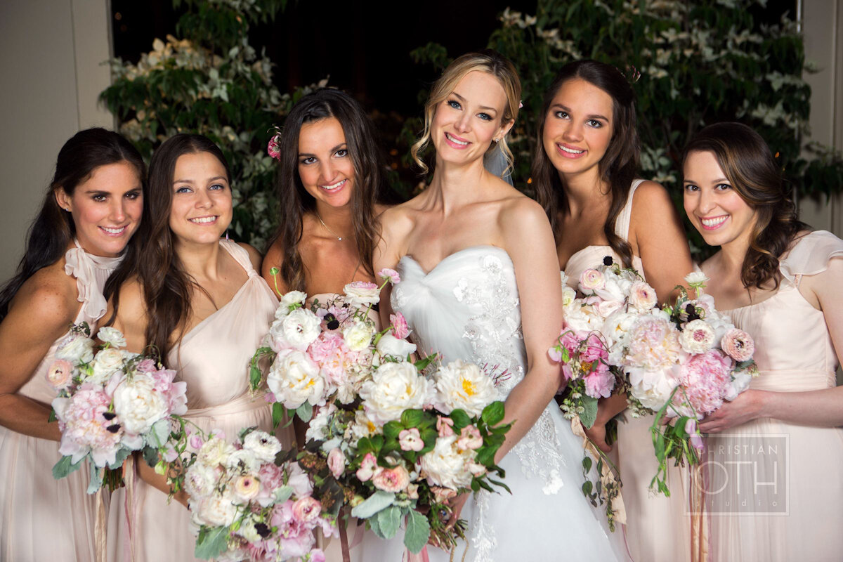 Cipriani Wall Street Wedding bride and bridesmaids holding bouquet