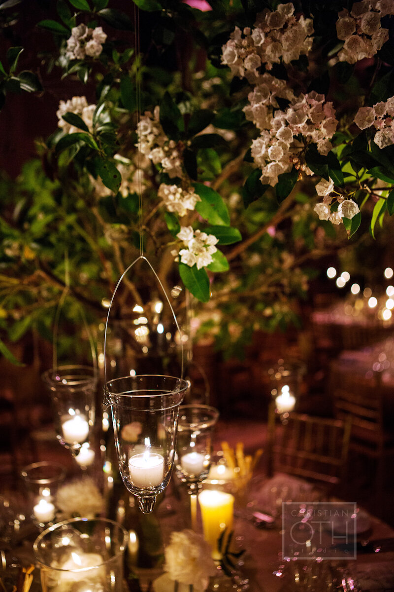 Cipriani Wall Street Wedding flowers and candles