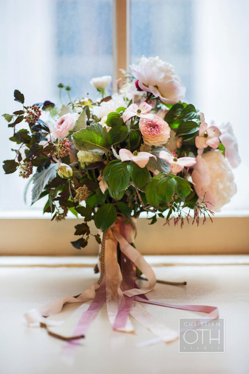 Cipriani Wall Street Wedding bridal bouquet with silk ribbons