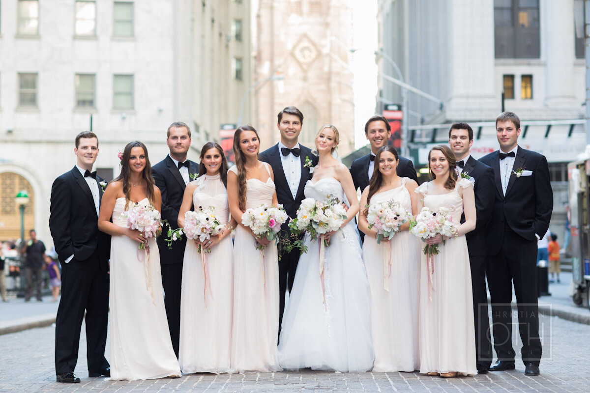 Cipriani Wall Street Wedding bridesmaids in blush