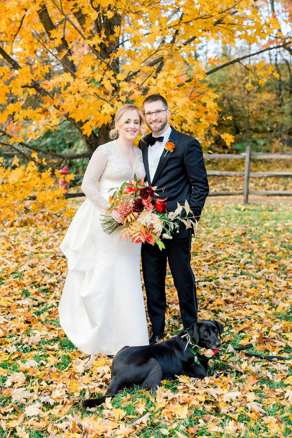 Blue Hill at Stone Barns Wedding Bride and Groom and dog