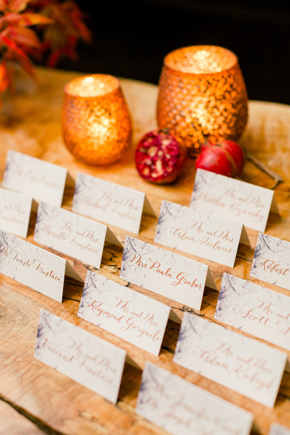 Blue Hill at Stone Barns wedding escort cards and candles