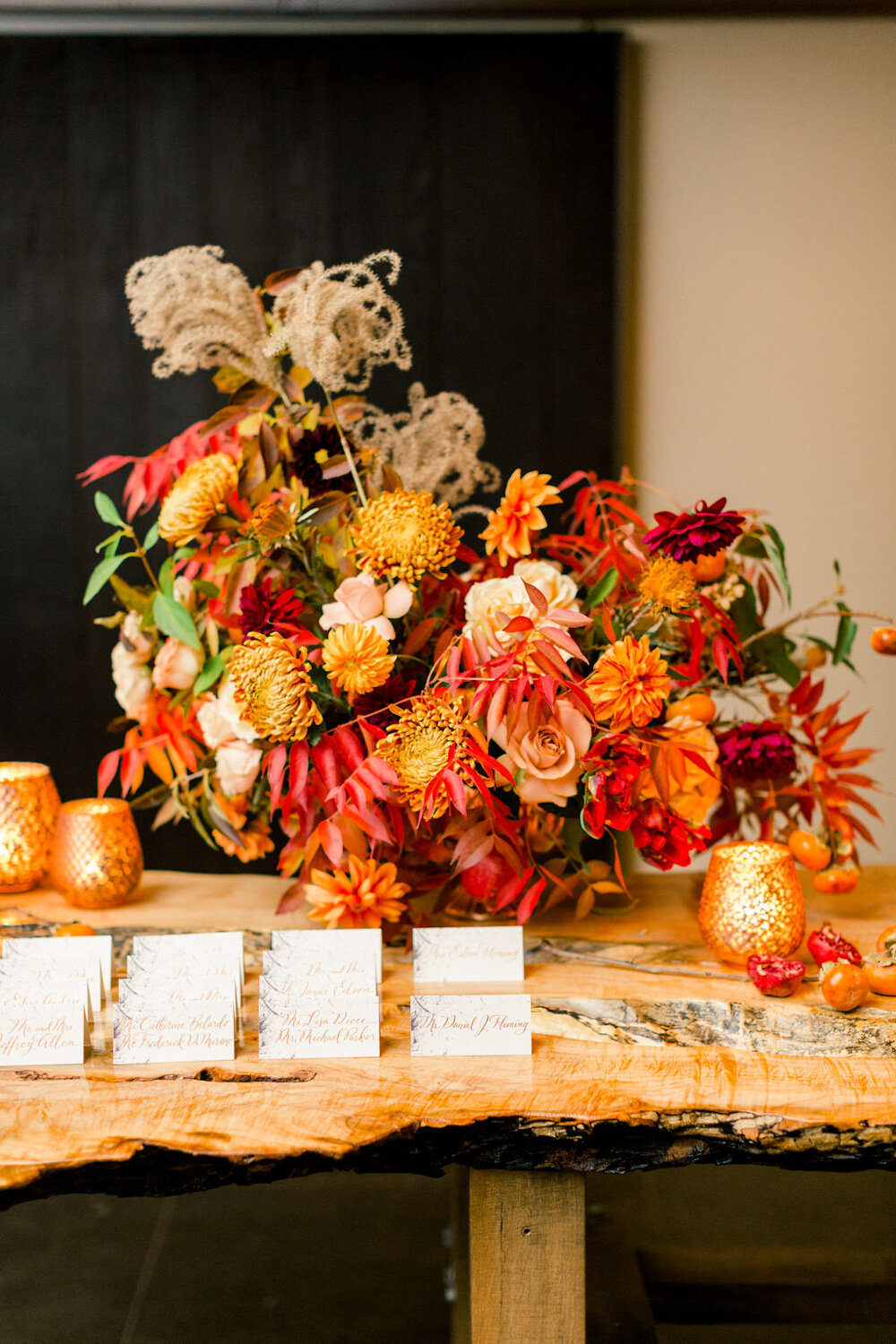 Blue Hill at Stone Barns wedding wooden escort card table